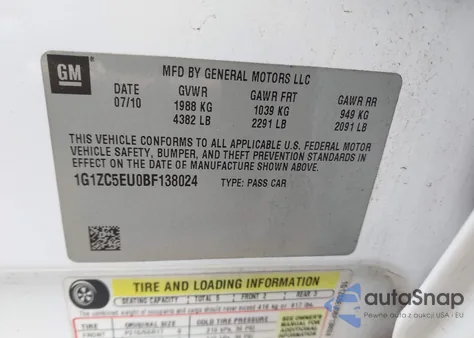 2011 Chevrolet Malibu 1Lt from USA, damaged, VIN 1G1ZC5EU0BF138024